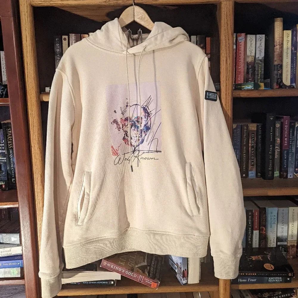 𝅺well known studios pink scull hoodie size l euc